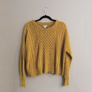 Mustard Cable Knit Cropped Sweater